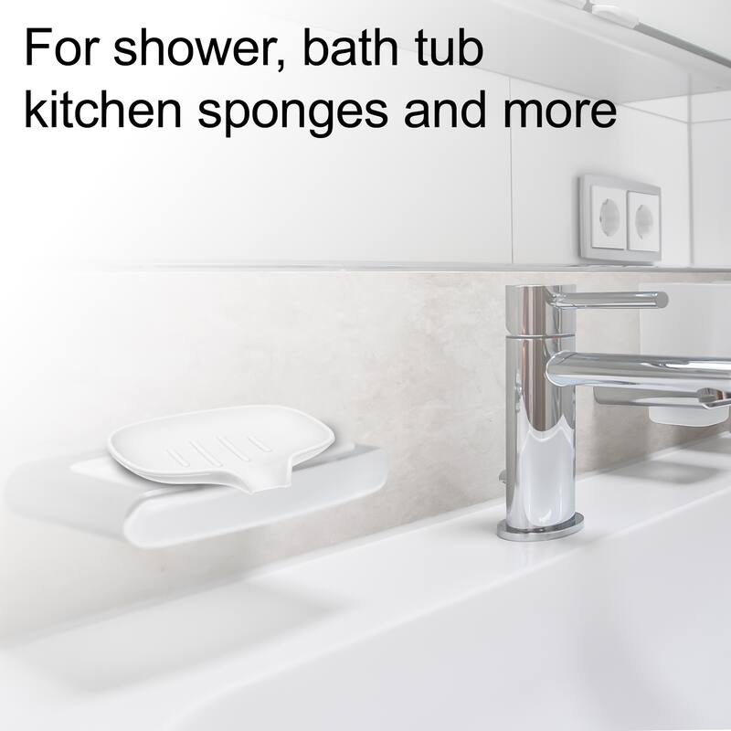 Soap Dish Keep Soap Dry for Home Bathroom Kitchen Silicone 14.5x11.3cm - White