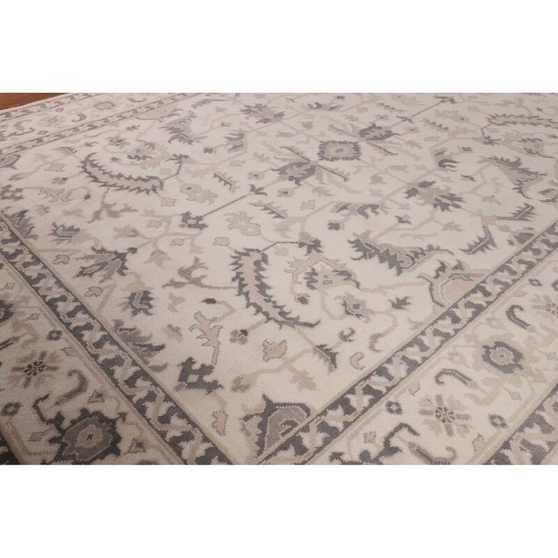 All-Over Ivory Floral Oushak Indian Area Rug Handmade Wool Carpet - 9'2"x 12'1"