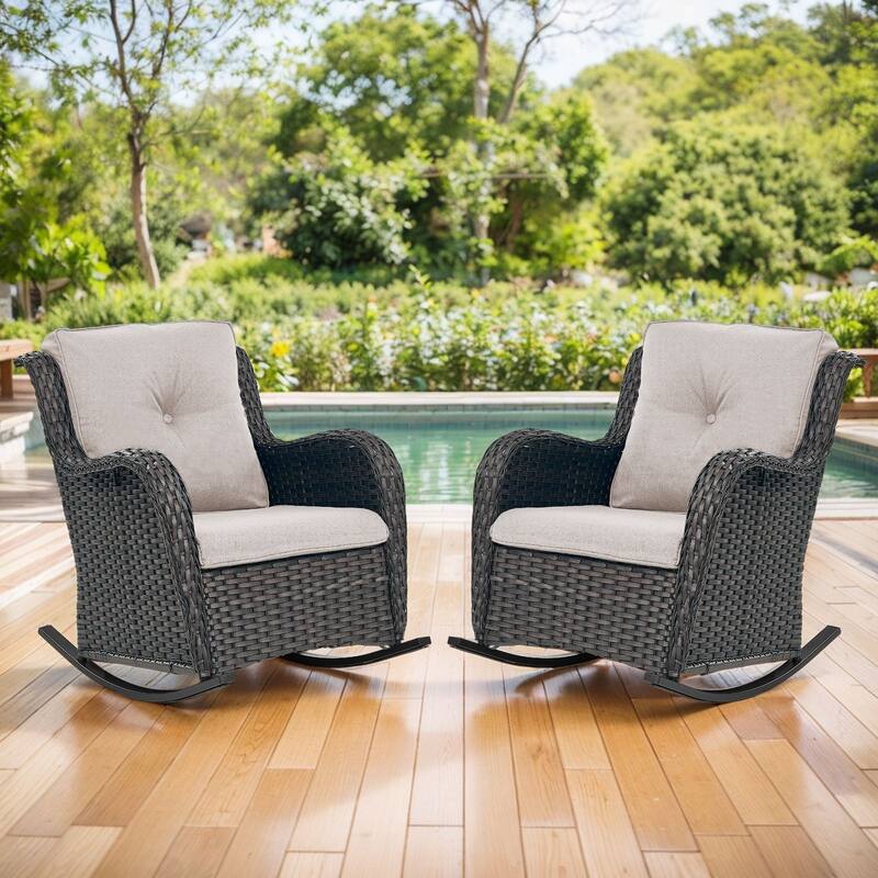 Gymojoy Comfortable PE Rattan Wicker Outdoor Rocking Chair Set of 2