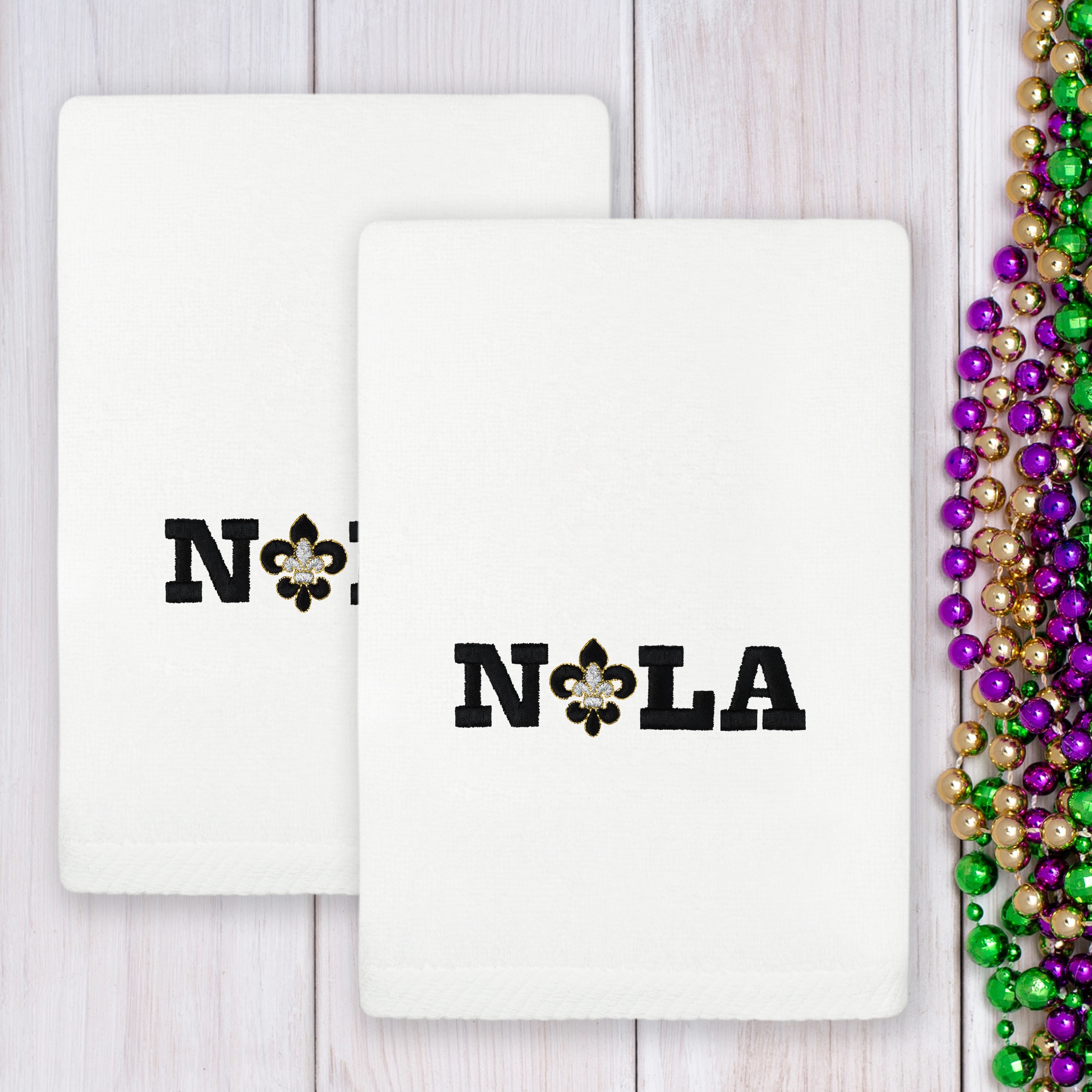 Authentic Hotel and Spa Mardi Gras NOLA Embroidered Luxury 100% Turkish Cotton Hand Towels Set of 2
