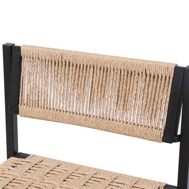Set of 2 Woven Bar Stools with Backrest Paper Rope Weave Dining Chairs