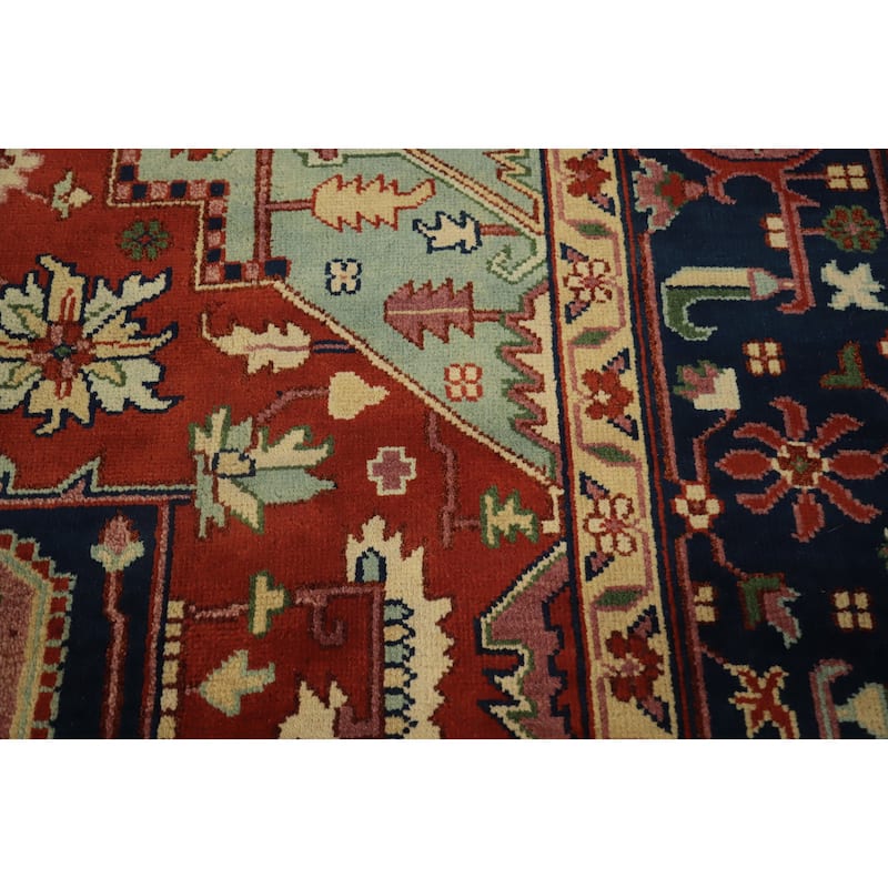 Hand Knotted Oriental 100% Wool Carpet Traditional Medallion Oranges & Rust Heriz (serapi) Area Rug - 13' 8'' X 9' 9''