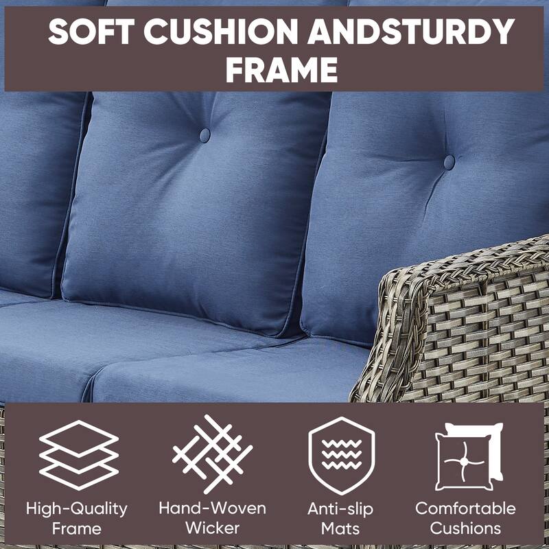 All Weather Wicker Set with Swivel Chair Ottomans - Grey
