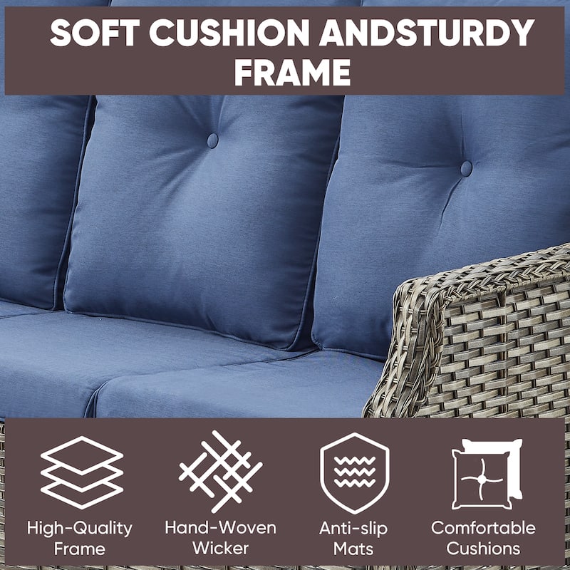 PE Wicker Rattan Chairs Sofa Sets with Chairs - Grey