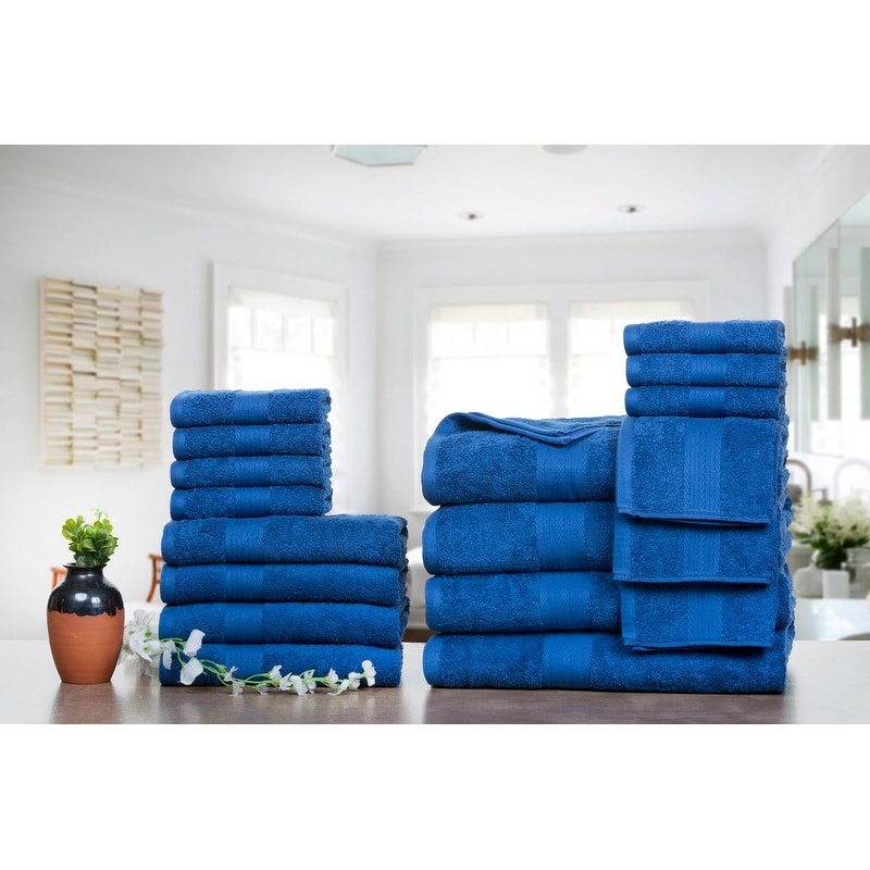 Luxurious Cotton 600 GSM Bathroom Towel Sets by Ample Decor - Set of 18 - Navy