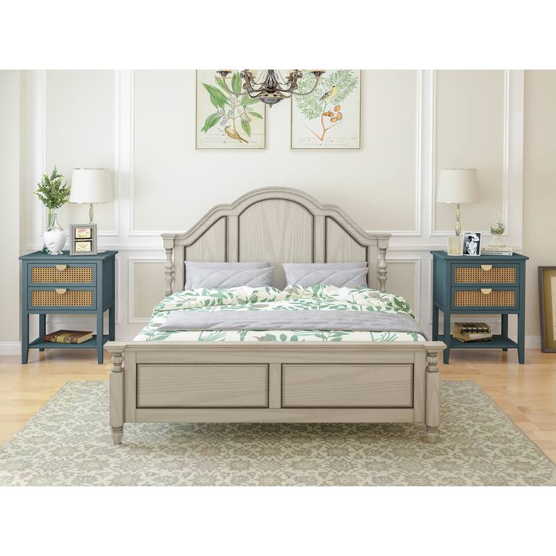 2-Drawer Naturel Rattan Side Table,End Table, Nightstands