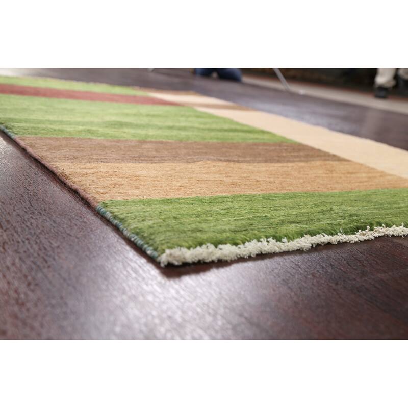 Hand Knotted Oriental 100% Wool Carpet Tribal Contemporary Green Gabbeh (kashkoli) Area Rug - 5' 1'' X 3' 5''