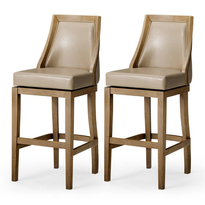 Maven Lane Vienna Swivel Kitchen Stool - Set of 2 - Weathered Oak Vegan Leather - Bar Height