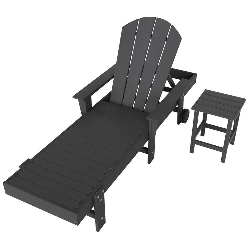 Polytrends Laguna Hdpe All Weather Outdoor Patio Pool Reclining Chaise Lounge With Side Table (2-Piece Set)