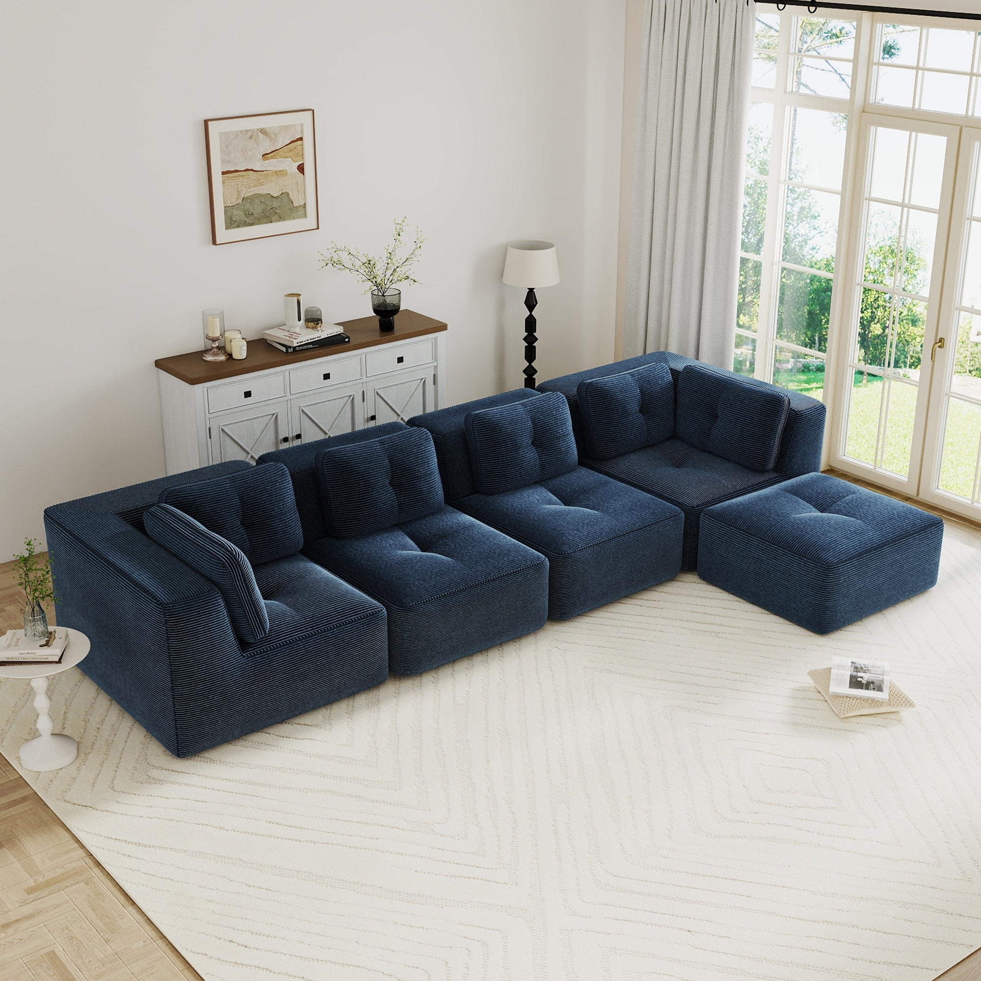 Modular Sectional Sofa with Corduroy Fabric,4-Seater Couch with Deep Seat,Tufted Design