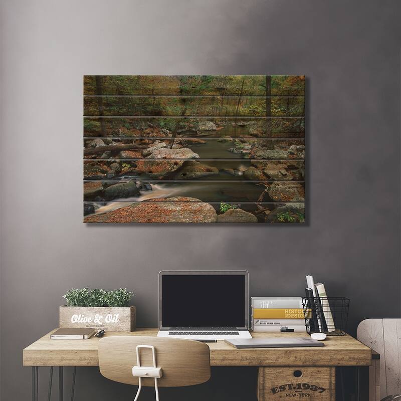 Cedar Creek Flowing Through Deciduous Forest, Petit Jean State Park, Arkansas Print On Wood by Tim Fitzharris - Multi-Color