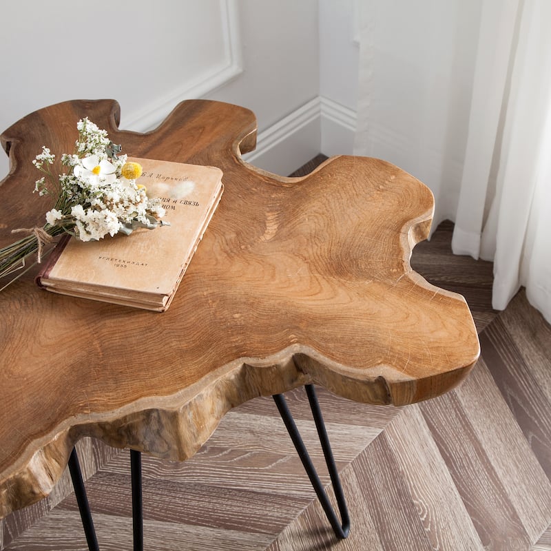 Greenage Solid Wood Teak Live Edge Natural Cut Coffee Table