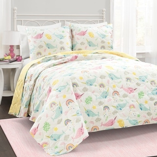 Lush Decor Magical Narwhal Reversible Oversized Quilt Set