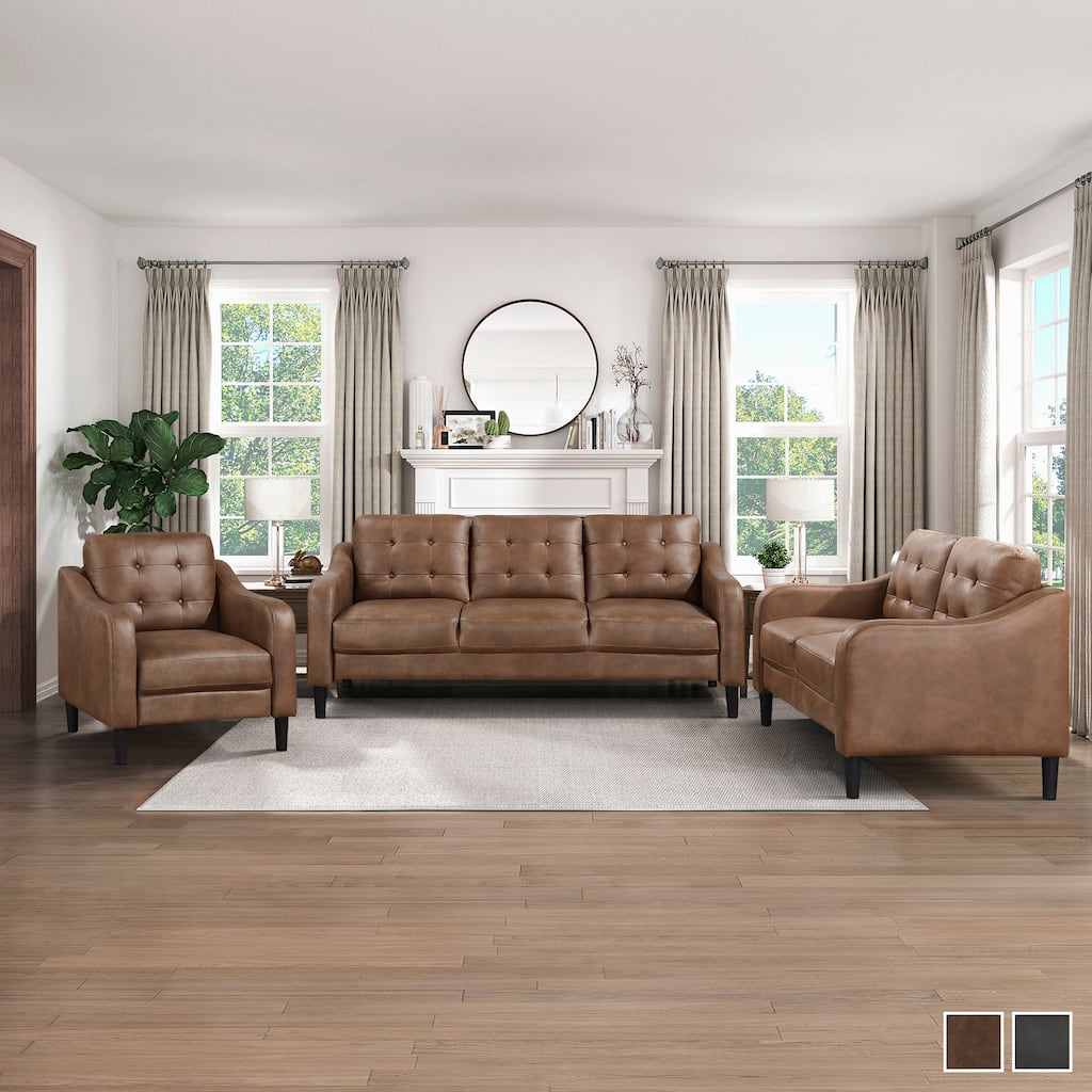 Reagan Polished Microfiber 3-Piece Living Room Sofa Set