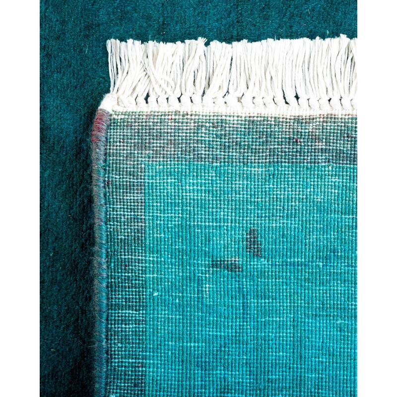 Overton Hand Knotted Wool Vintage Inspired Modern Contemporary Overdyed Blue Runner Rug - 2' 7" x 19' 5"