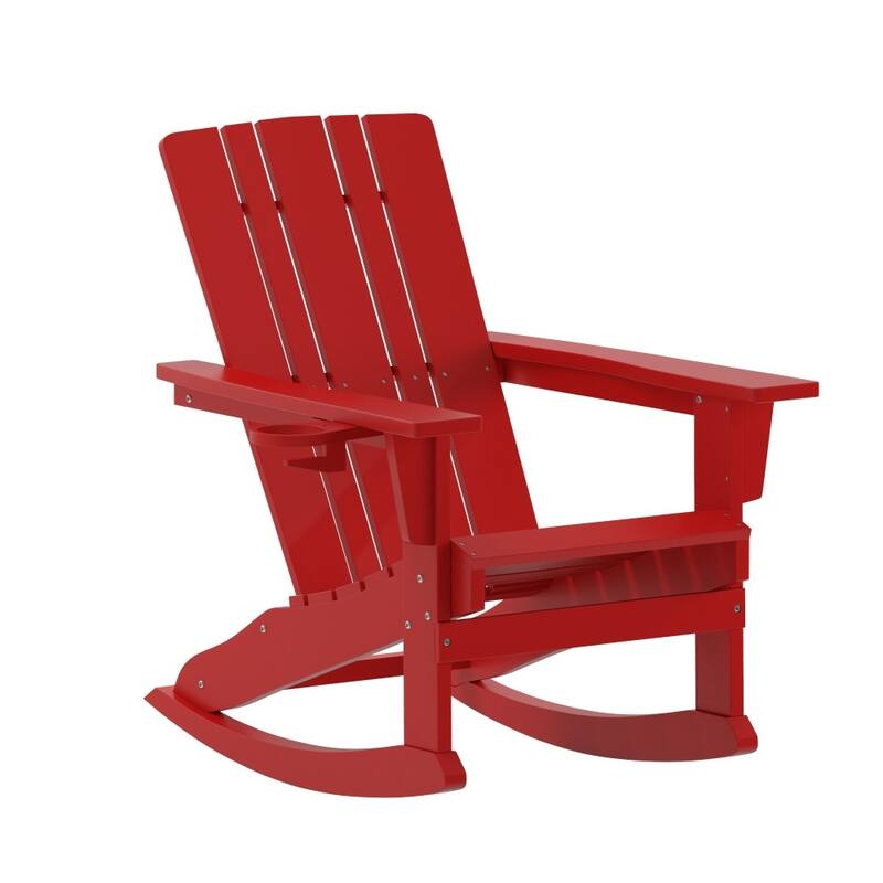 Commercial All-Weather Rocking Adirondack Chair with Swiveling Cupholder