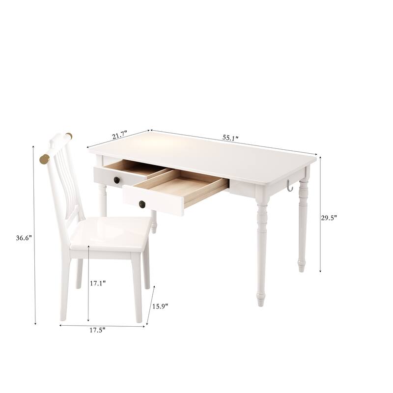 Solid Wood Writing Desk with Chair