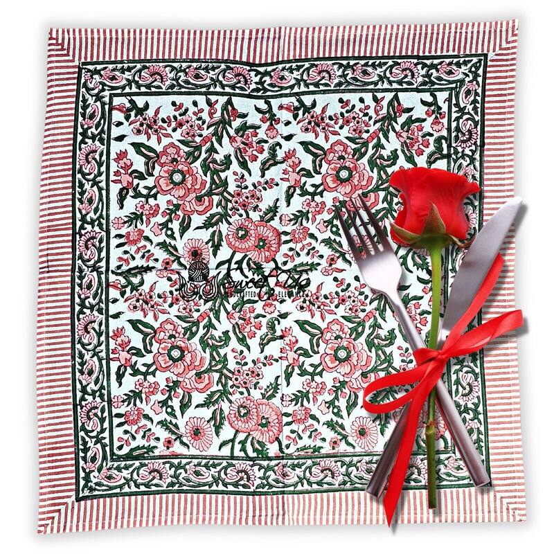 Cotton Floral Block Print Tablecloth Collection