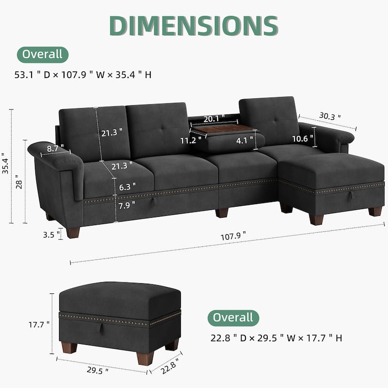108'' Convertible Sectional Sofa with Seat Storage