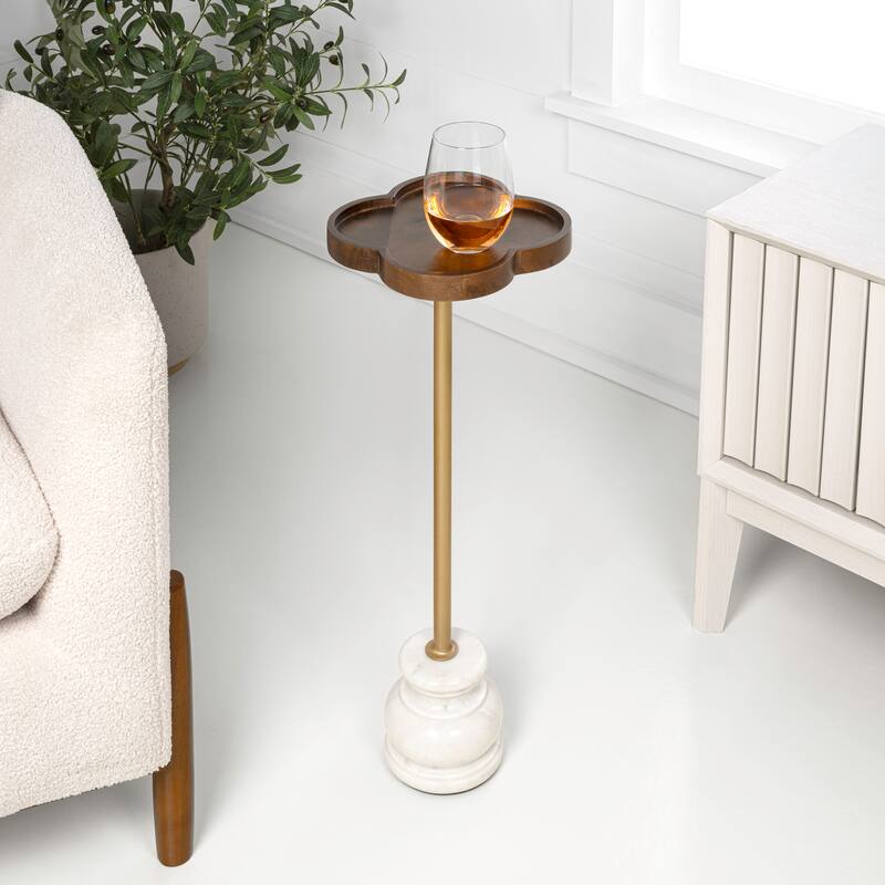 JONATHAN Y Colby 24.5" Wood & Metal End Table with Quatrefoil Top & Marble Base
