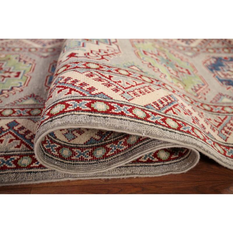 All-Over Gray Kazak Oriental Runner Rug Hand-Knotted Wool Carpet - 2'8" x 20'0"