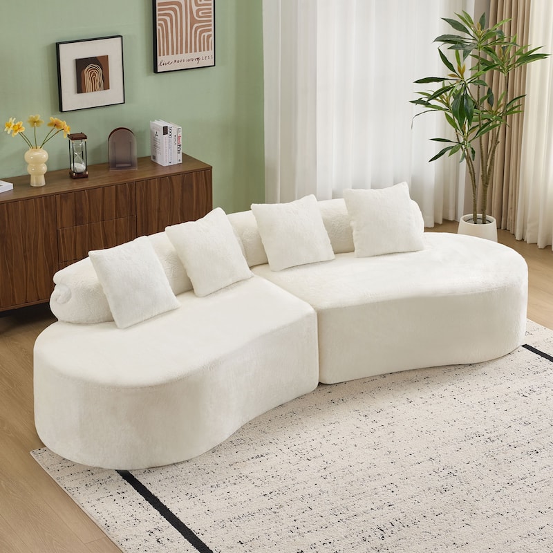 Modern And Simple Curved Flannelette Sofa.Creative Multi-Seater,With A Combination Of Pillows
