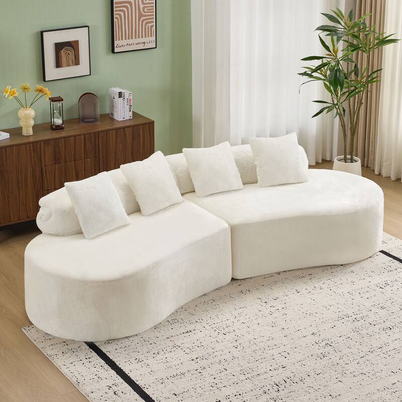 Roomfitters Modern Curved Flannelette Multi-Seater Sofa with Pillows, Creative Minimalist Design for Living Room