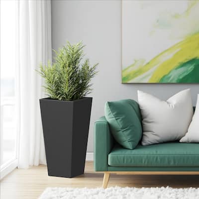 30" H Tall Mental Tapered Planter-Outdoor & Indoor Garden Plant Pot with Drainage Hole and Rubber Plug，Burnished Black Finish