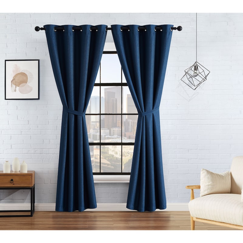 Lucky Brand Ember Thermal Woven Room Darkening Grommet Window Curtain Panel Pair with Tiebacks