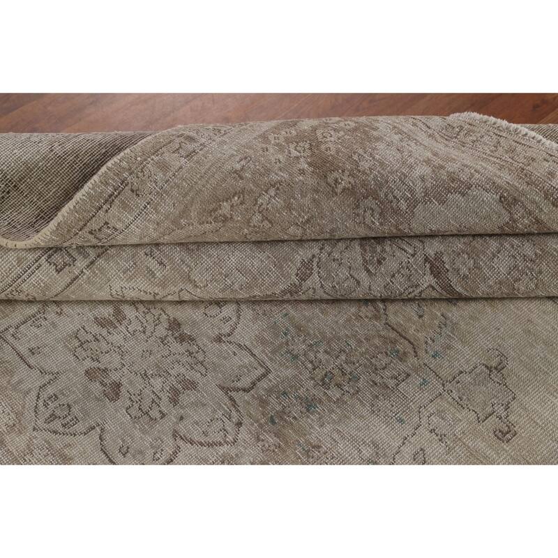 Distressed Tabriz Persian Antique Area Rug Handmade Wool Carpet - 6'8"x 9'2"