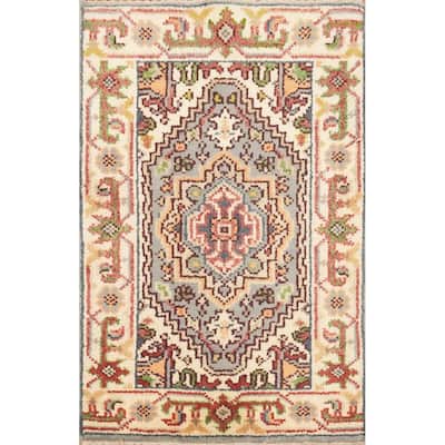 Hand Knotted Oriental 100% Wool Carpet Traditional Medallion Greys & Charcoal Heriz (serapi) Area Rug - 3' 0'' X 2' 0''