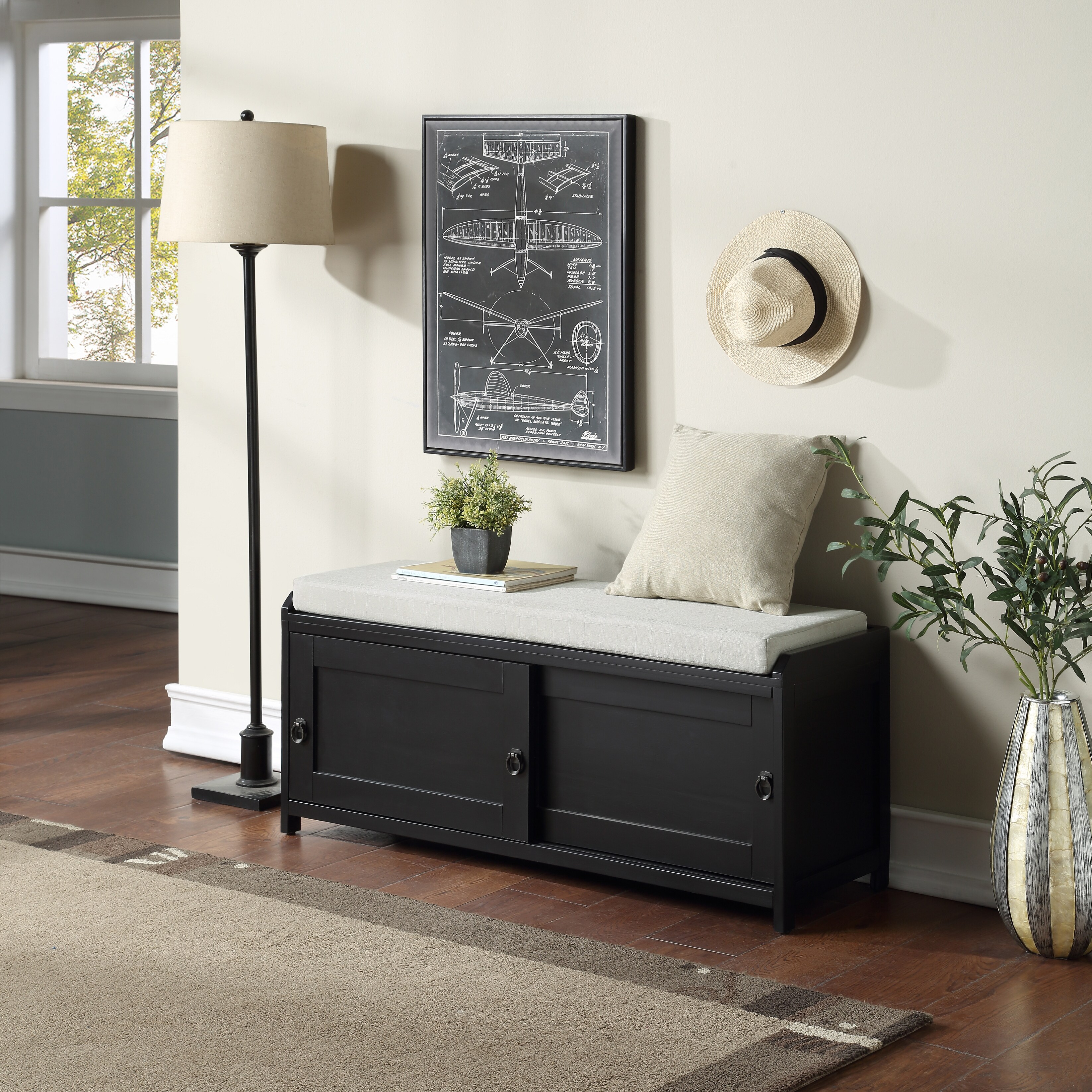 19.3 in.H X 46.85 in.W X 15.35 in.D Wood Storage Bench with
