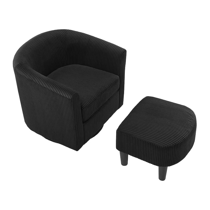 360°Swivel Corduroy Fabric Accent Chair with Ottoman (Set of 2)
