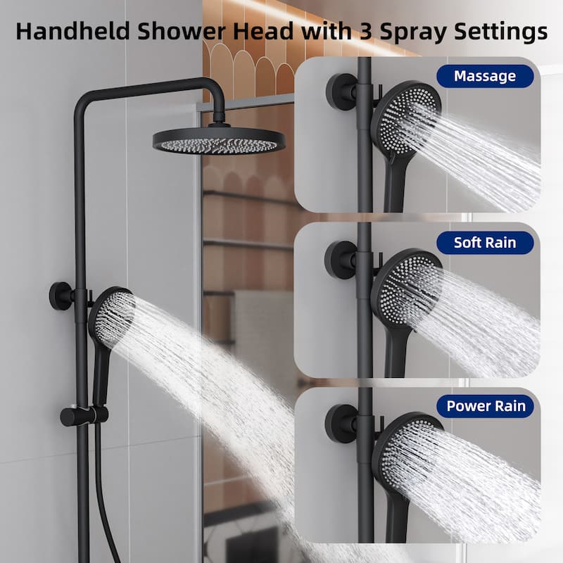 Modland Wall Mount 3-Function Shower System with 10" Rainfall, 1.59GPM, Matte Black/Rose Gold/Chrome