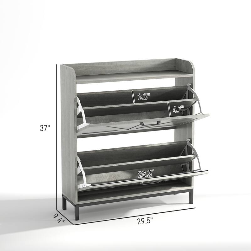 12-Pair Space-Saving Shoe Storage Cabinet with Adjustable Dividers and Flip Drawers Anti-Tip - 29.5" W x 9.4" D x 37" H