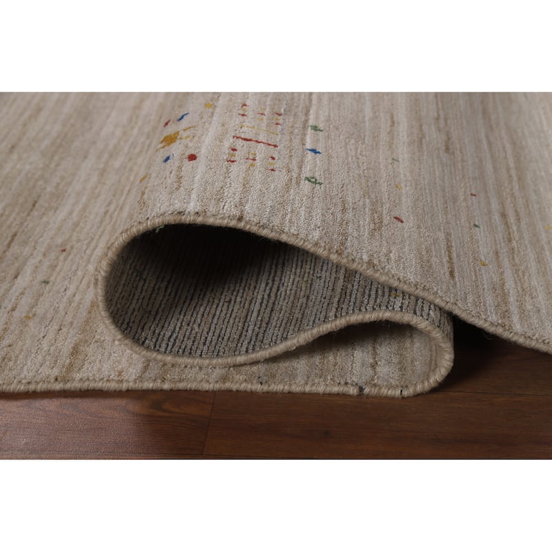 Striped Camel Gabbeh Indian Runner Rug Hand-Knotted Wool Carpet - 3'1" x 9'6"