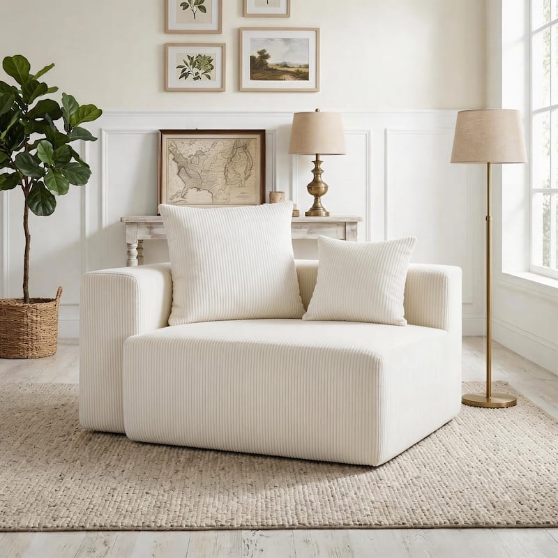 51"W Oversized Modular No Assembly Corduroy Accent Corner Chair - Left Facing - Beige