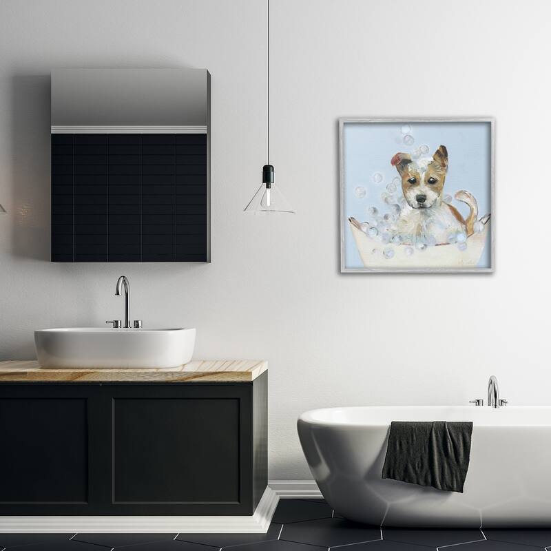 Stupell Fun Bubbles Puppy Bath Framed Giclee Art Design By Sally Swatland