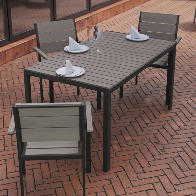 Commercial 55 x 31 Faux Teak Outdoor Patio Table