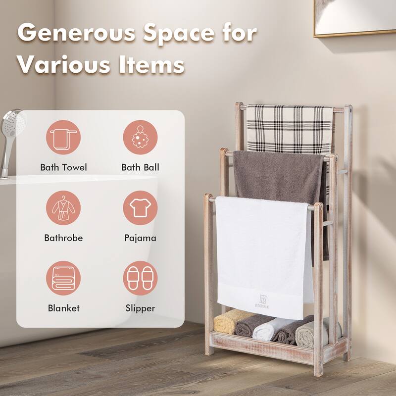 Gymax 3-Bar Freestanding Towel Rack w/ Bottom Storage Shelf