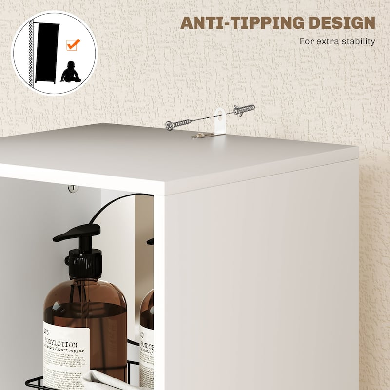 Rattan Bathroom Cabinet with Adjustable Shelf and Open Shelves - 12.6" W x 11.8" D x 66.9" H