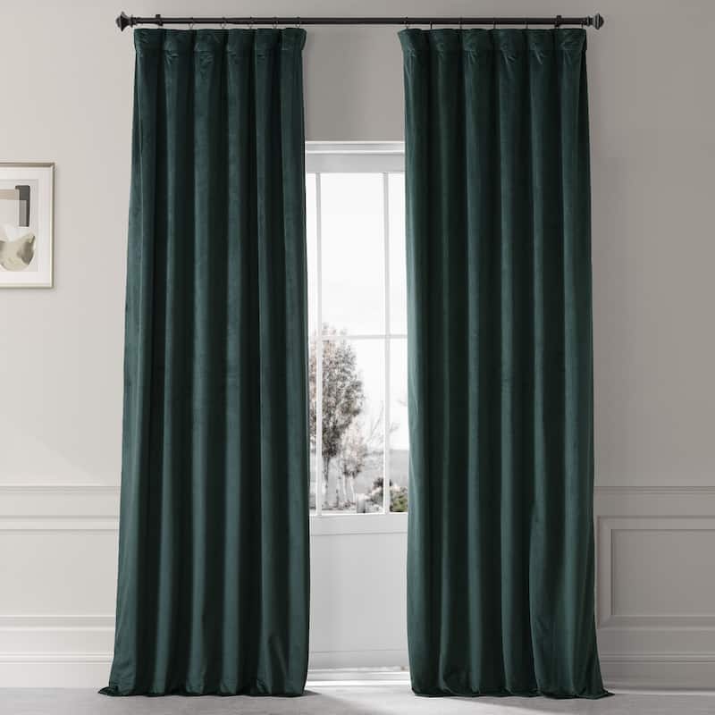 Exclusive Fabrics Signature Plush Velvet Hotel Blackout Curtains (1 Panel) - Luxury Soft Drapery for Light Control & Elegance - 50 X 96 - Spirit Green