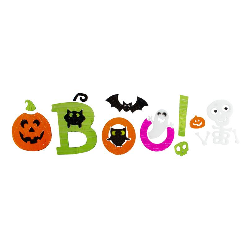 14-Piece Orange and Green "Boo!" Halloween Gel Window Clings