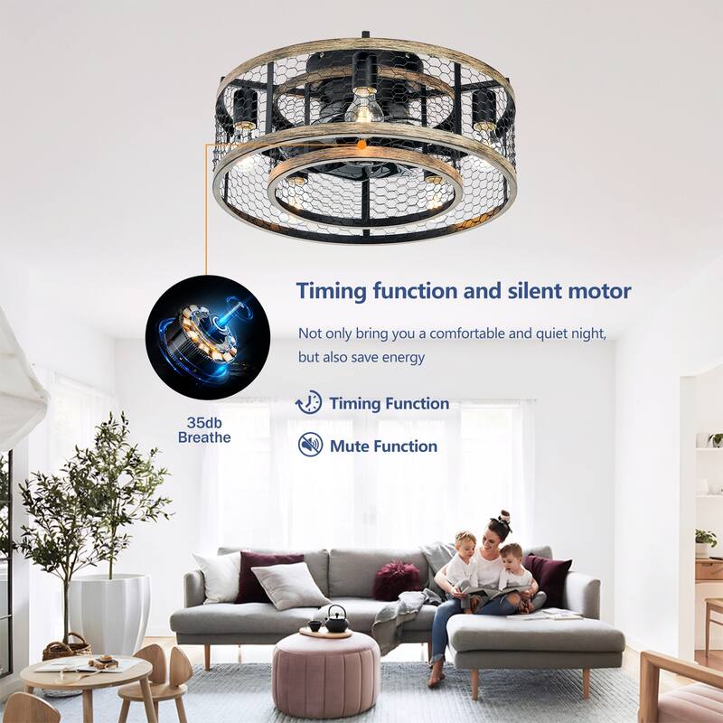 Anmytek 20'' Quiet Cage Ceiling Fan with Light & Remote - Chandelier and ceiling fan 2 in 1