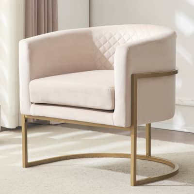 Upholstered velvet chair Gold metal bracket, medieval living room office tea room lounge chair with curved backrest