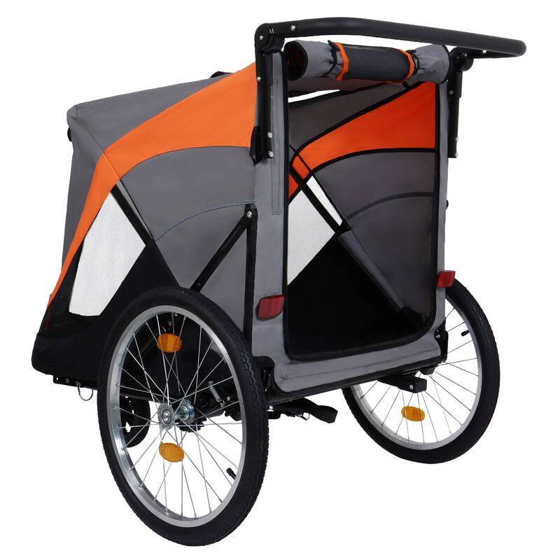 2-In-1 Bike Trailer & Push Cart For Pets-Quick Release Wheel,Pockets And Storage Bag,Holds Pets Up To 88 Lbs