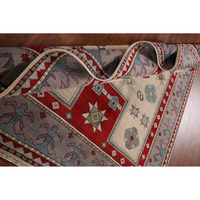 Geometric Kazak Rug Hand-Knotted Dining Room Wool Carpet - 6'0" x 8'2"