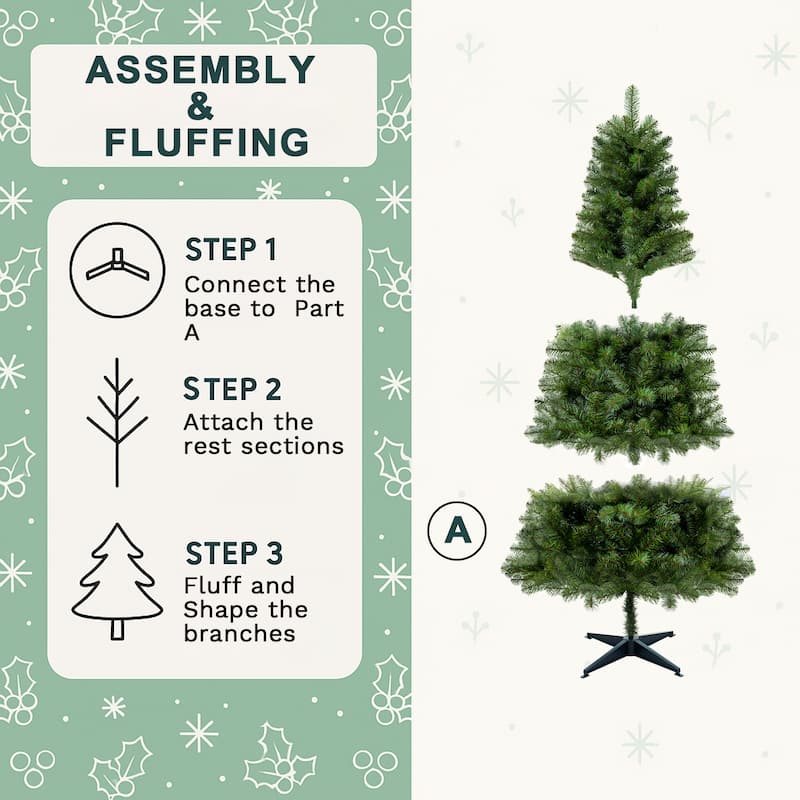 Unlit Artificial Christmas Tree - PVC Full Branches, Classic Green, Plastic Stand, Indoor Decor - Green