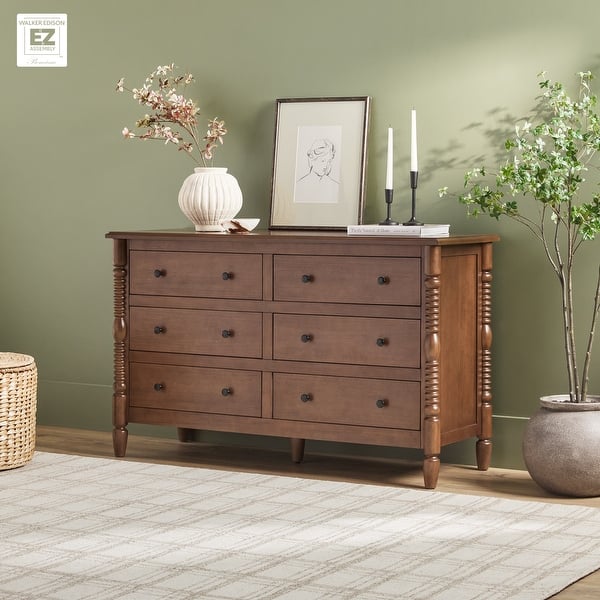 Walker Edison Easy Assembly 6-Drawer Dresser with Wood-Turning Details - White