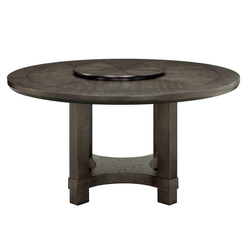 1pc Transitional Round Table with Lazy Susan Dark Brown Finish Single Pedestal Wooden Dining Room Furniture